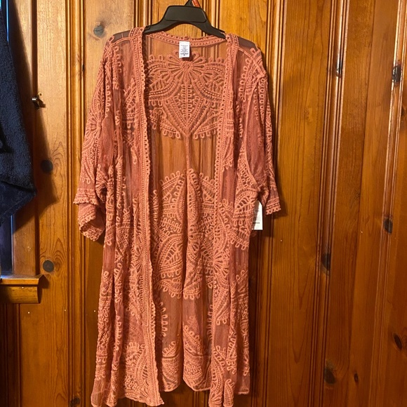 Time and Tru Tops - Rust Lace Kimono Cardigan